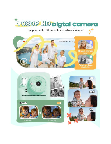 Cámara Instantánea para Niños Seckton Verde 48MP HD 1080P