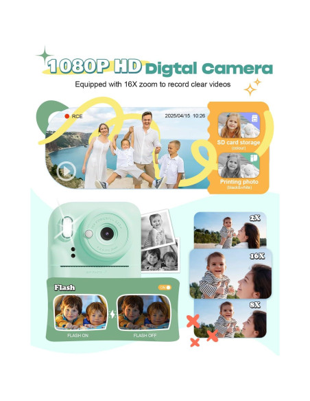 Cámara Instantánea para Niños Seckton Verde 48MP HD 1080P