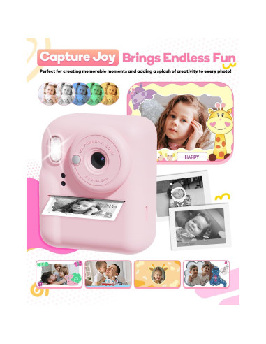 Cámara Instantánea Doble HD 1080P Ziegoal para Niños Rosa