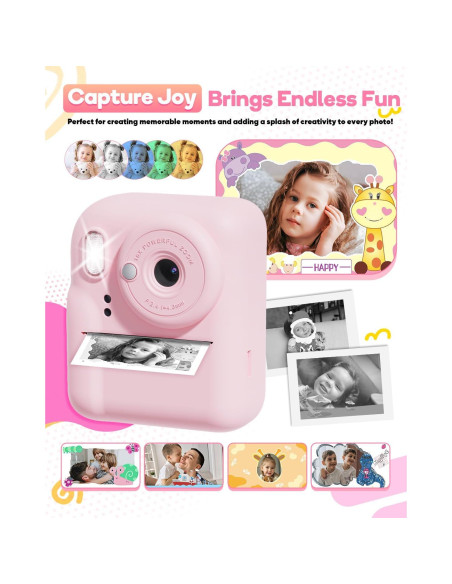 Cámara Instantánea Doble HD 1080P Ziegoal para Niños Rosa