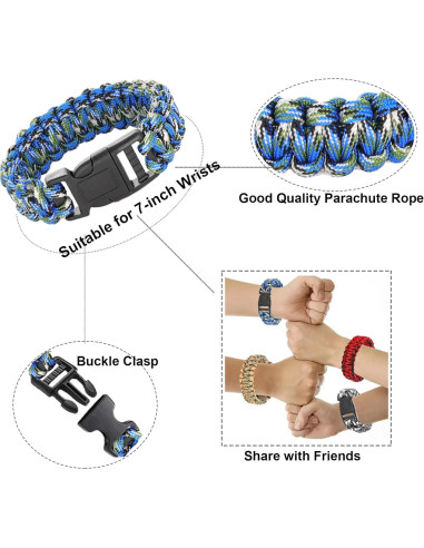 15 Pulseras Paracord de Supervivencia para Niños y Hombres