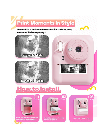 Cámara Instantánea Doble HD 1080P Ziegoal para Niños Rosa