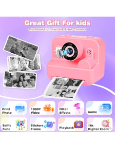 Cámara Instantánea Digital VZZNN T80631 Rosa 1080P para Niños 2
