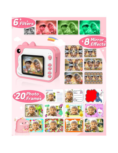Cámara Instantánea Usteetic para Niños Rosa 20MP Video 1080P