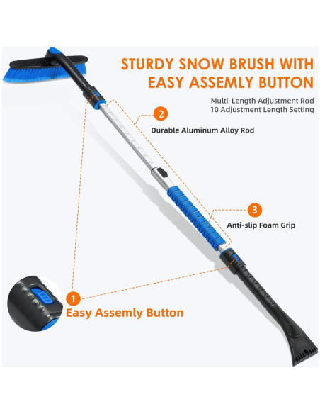 Raspador de Nieve Extensible AstroAI 120 cm Azul con Mango Antideslizante