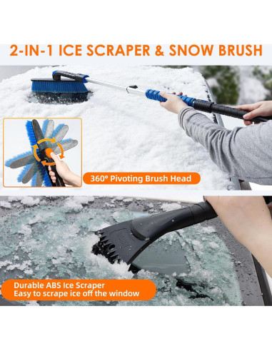 Raspador de Nieve Extensible AstroAI 120 cm Azul con Mango Antideslizante