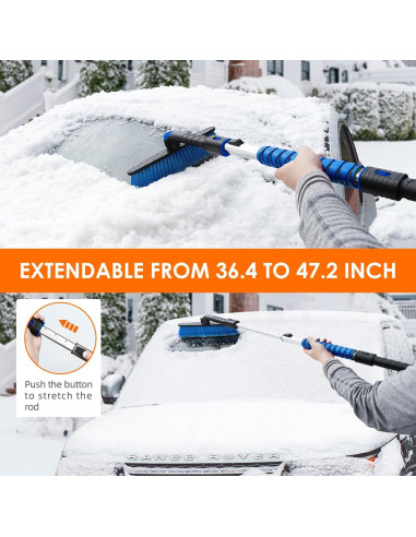 Raspador de Nieve Extensible AstroAI 120 cm Azul con Mango Antideslizante