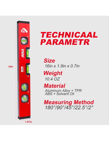Nivel Torpedo VNW 40.64 cm 5 Burbujas Alta Visibilidad