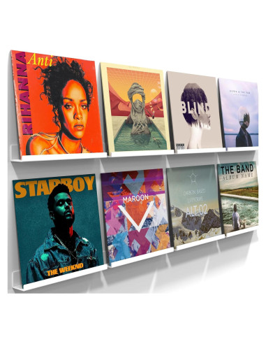 Soporte de Pared ILYXY para Discos de Vinilo - 8 Estantes Flotantes 30 cm