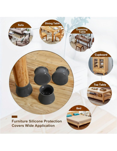 Paquete de 24 Protectores de Patas de Silla Silicona Negra