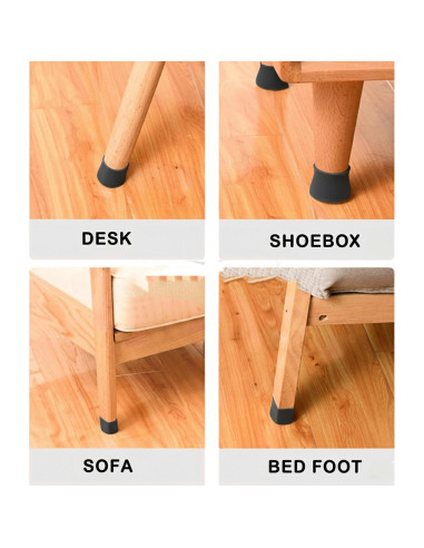 Paquete de 24 Protectores de Patas de Silla Silicona Negra