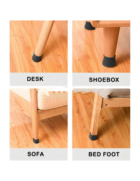 Paquete de 24 Protectores de Patas de Silla Silicona Negra