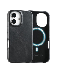 Funda de cuero LUCKYCOIN para iPhone 16 - MagSafe, Negro