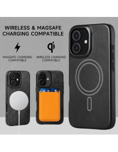 Funda de cuero LUCKYCOIN para iPhone 16 - MagSafe, Negro 2