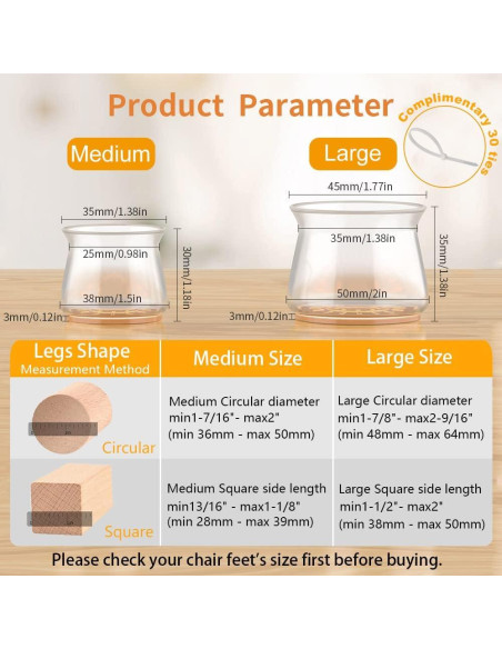 20 Protectores de Suelo para Patas de Sillas SUNZOS Antideslizantes