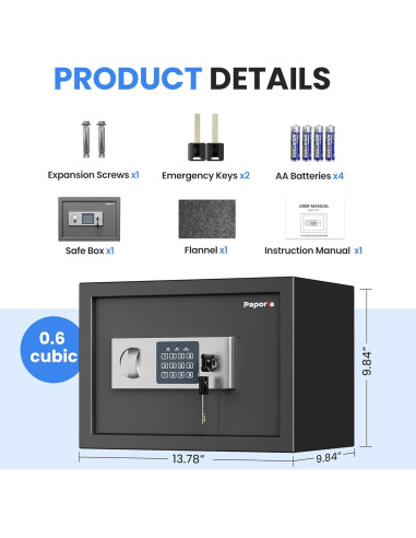 Caja Fuerte Digital Paporia 0.66 Pies Cúbicos con Estante