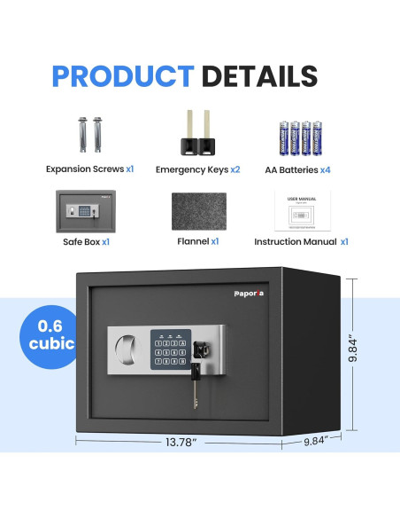 Caja Fuerte Digital Paporia 0.66 Pies Cúbicos con Estante