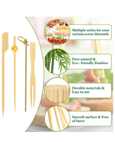Kit de Palillos de Cóctel de Bambú 500PCS - 4 Estilos y 3 Tamaños 2