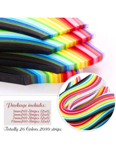 Tiras de Quilling de Papel IMISNO 2080 Tiras 26 Colores 3-10mm 2
