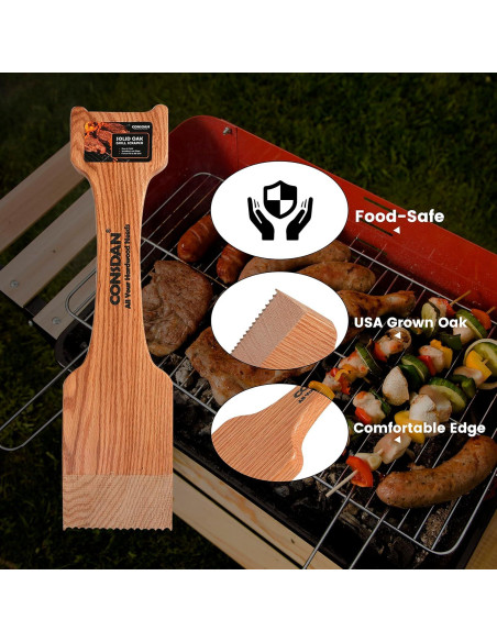 Raspador de Parrilla de Madera CONSDAN 52x13 cm Roble Sólido