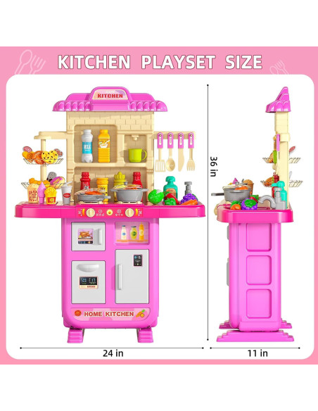 Juego de Cocina de Juguete MSKOLER Rosa 28x61x91 cm