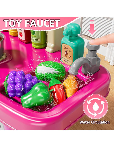 Juego de Cocina de Juguete MSKOLER Rosa 28x61x91 cm