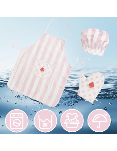 Conjunto de Delantal y Gorro de Chef para Niñas WoodenEdu Rosa