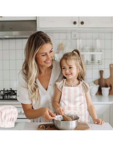 Conjunto de Delantal y Gorro de Chef para Niñas WoodenEdu Rosa