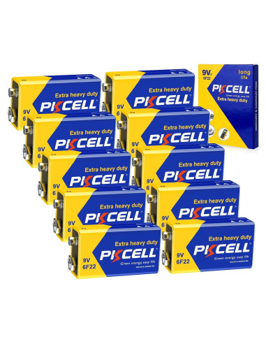 Batería 9V PKCELL 6F22 Carbono Zinc Ultra Duradera - Paquete de 10
