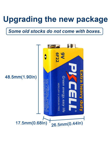 Batería 9V PKCELL 6F22 Carbono Zinc Ultra Duradera - Paquete de 10