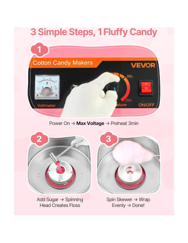 Máquina de Algodón de Azúcar VEVOR 1000W 15" Rosa
