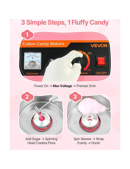 Máquina de Algodón de Azúcar VEVOR 1000W 15" Rosa