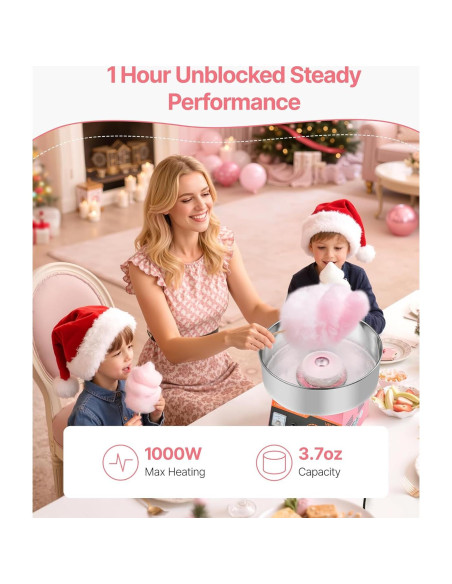 Máquina de Algodón de Azúcar VEVOR 1000W 15" Rosa