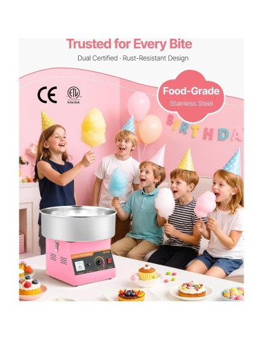 Máquina de Algodón de Azúcar VEVOR 1000W 15" Rosa