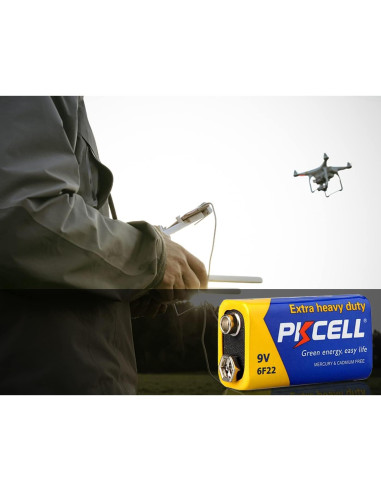 Batería 9V PKCELL 6F22 Carbono Zinc Ultra Duradera - Paquete de 10