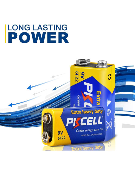 Batería 9V PKCELL 6F22 Carbono Zinc Ultra Duradera - Paquete de 10