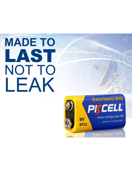 Batería 9V PKCELL 6F22 Carbono Zinc Ultra Duradera - Paquete de 10