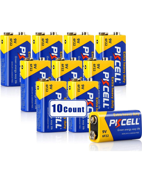 Batería 9V PKCELL 6F22 Carbono Zinc Ultra Duradera - Paquete de 10