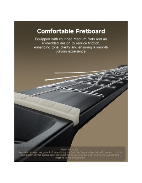 Guitarra Clásica Eléctrica Donner HUSH C Nylon 6 Cuerdas - Negro