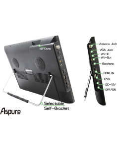 Televisor LED portátil LEADSTAR 14" HD con batería y USB 2