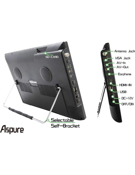 Televisor LED portátil LEADSTAR 14" HD con batería y USB