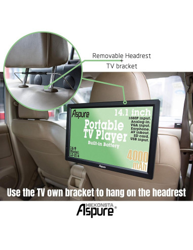 Televisor LED portátil LEADSTAR 14" HD con batería y USB