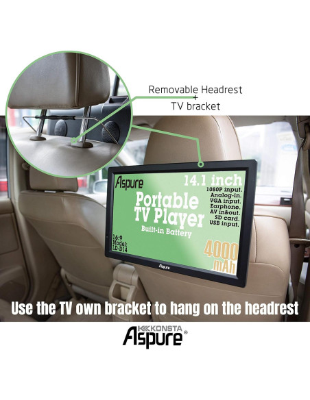 Televisor LED portátil LEADSTAR 14" HD con batería y USB