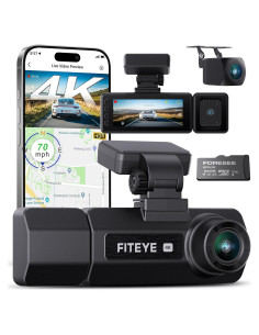 Cámara Dash 4K Fiteye FT-VD004 con GPS y WiFi, 3 Canales