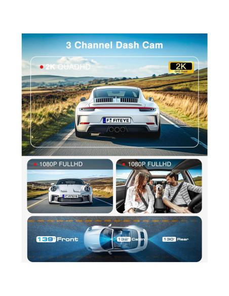 Cámara Dash 4K Fiteye FT-VD004 con GPS y WiFi, 3 Canales