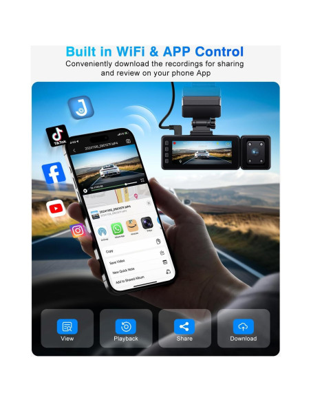 Cámara Dash 4K Fiteye FT-VD004 con GPS y WiFi, 3 Canales