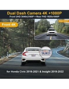 Cámara de Salpicadero Fitcamx 4K Frontal + 1080P Trasera para Honda Civic 2016-2021 & Insight 2019-2022 2