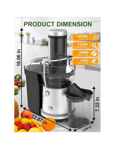 Extractor de Jugo Bestome 1200W Doble Velocidad 1.04L