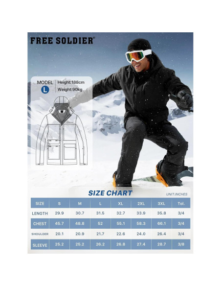 Chaqueta de Esquí Impermeable Free Soldier para Hombres - Forrada