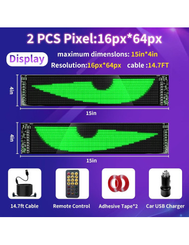 Ojos LED Diabólicos RAOZBE 15x4" Programables para Coche